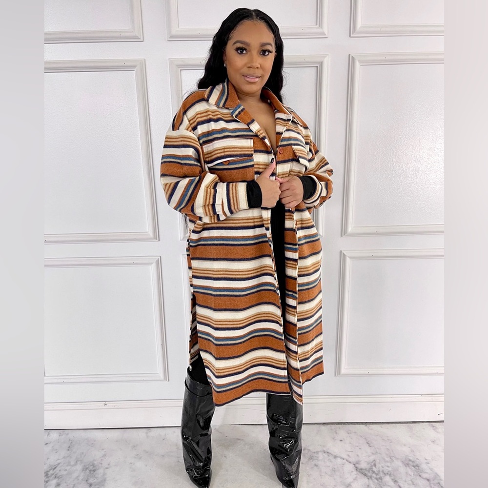 Multiple Stripe Button Down Coat/Cardigan